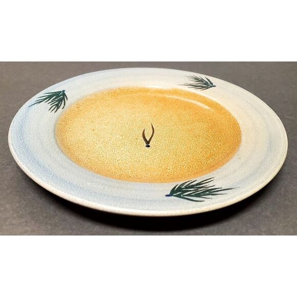 VTG Rowe Pottery Works Plate Pine Needles Grey/Brn/Blk Cambridge WI Hand Made - Picture 3 of 9